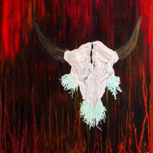 Buffalo Skull with Spirit: 36” X 48” Acrylic with paint flip