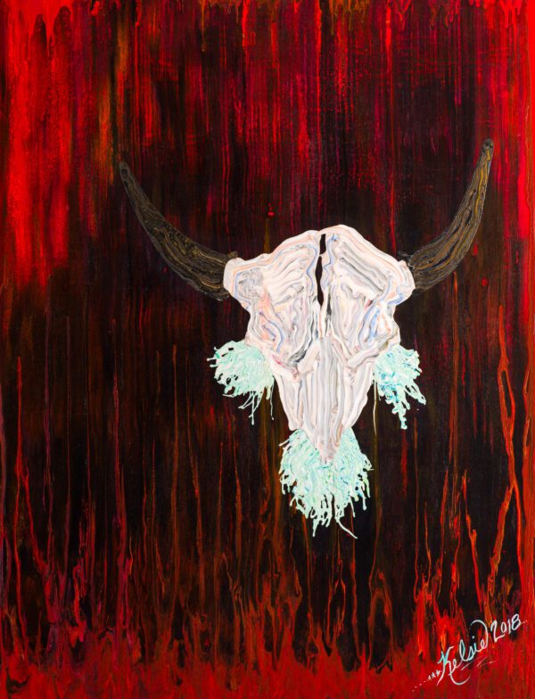 Buffalo Skull with Spirit: 36” X 48” Acrylic with paint flip