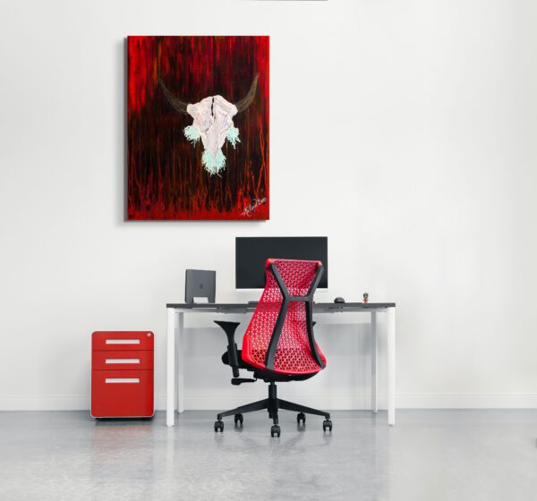 Buffalo Skull with Spirit and Red, Black Color Chair