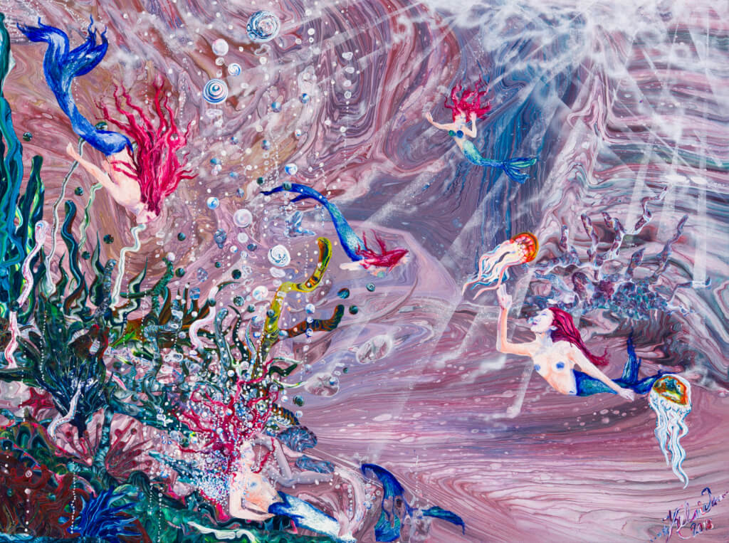 a colorful undersea painting with a mermaid